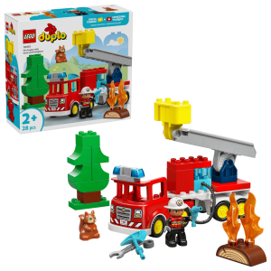 Firetruck with hose and Firefighter
